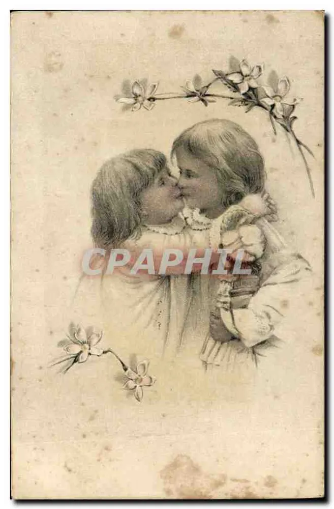 Deux enfants s'embrassant — scène d'amitié — éditeur L. Fontaine, Montpellier - Vorderseite