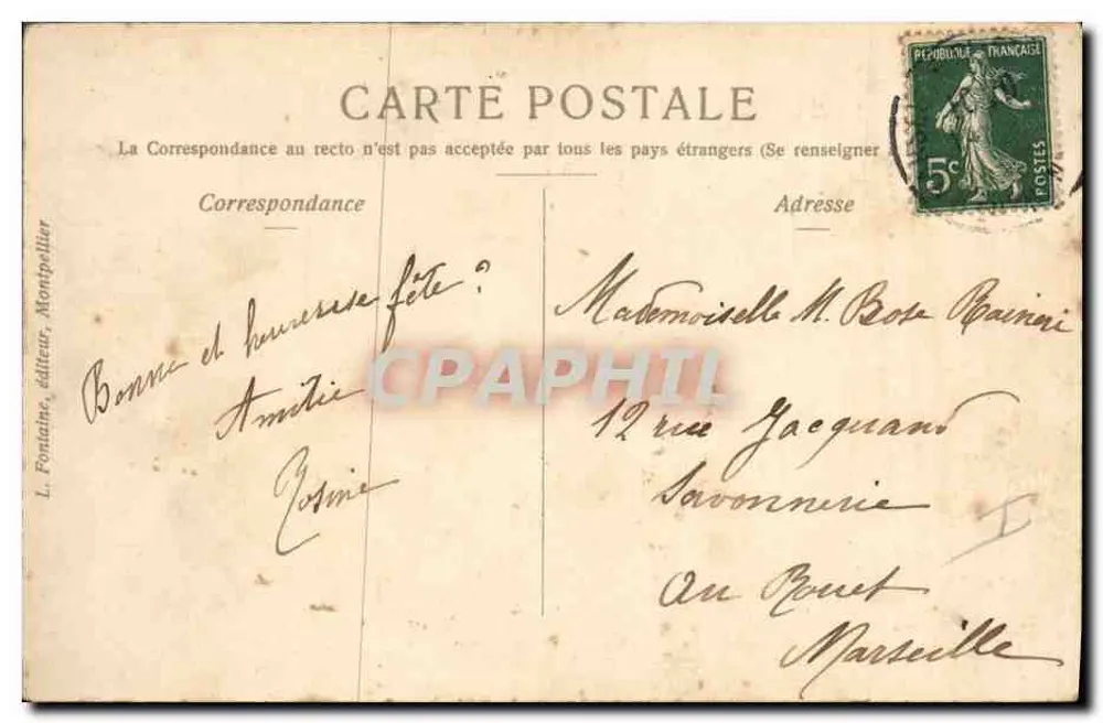 Deux enfants s'embrassant — scène d'amitié — éditeur L. Fontaine, Montpellier - Rückseite
