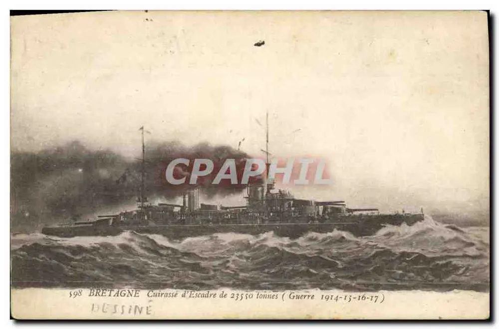 Bretagne — Schlachtschiff von 23.550 Tonnen (Krieg 1914-15-16-17) — Gezeichnet - Vorderseite