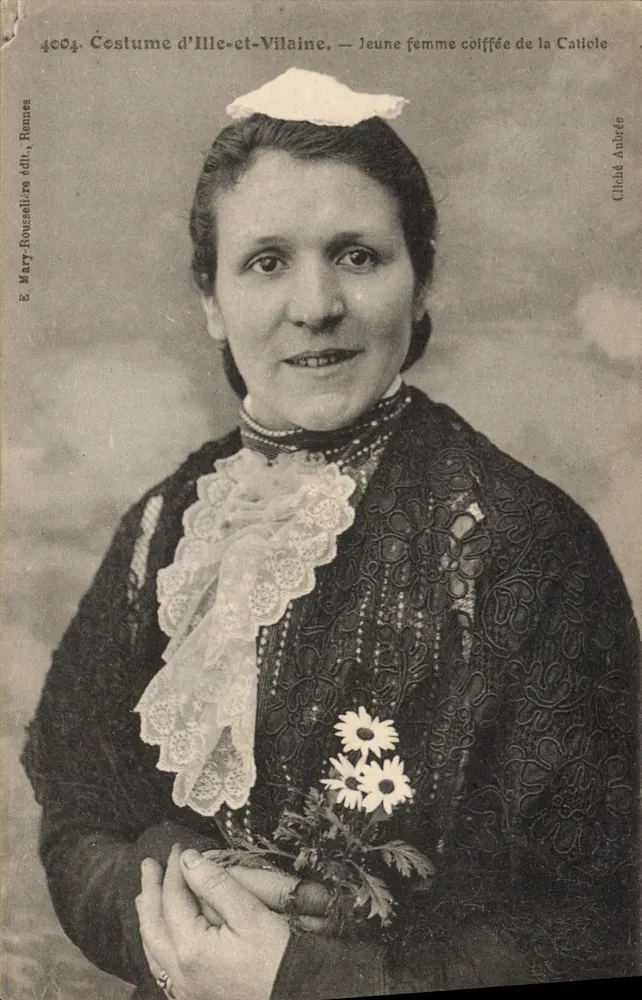 Kleidung aus Ille-et-Vilaine — junge Frau im Caticle-Kostüm — Verlag Mary Roussetière, Rennes - Vorderseite