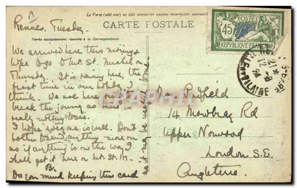 Mulher em traje de Baud — Rennes — Carta postal n°530 — Editor: René Nel - Verso