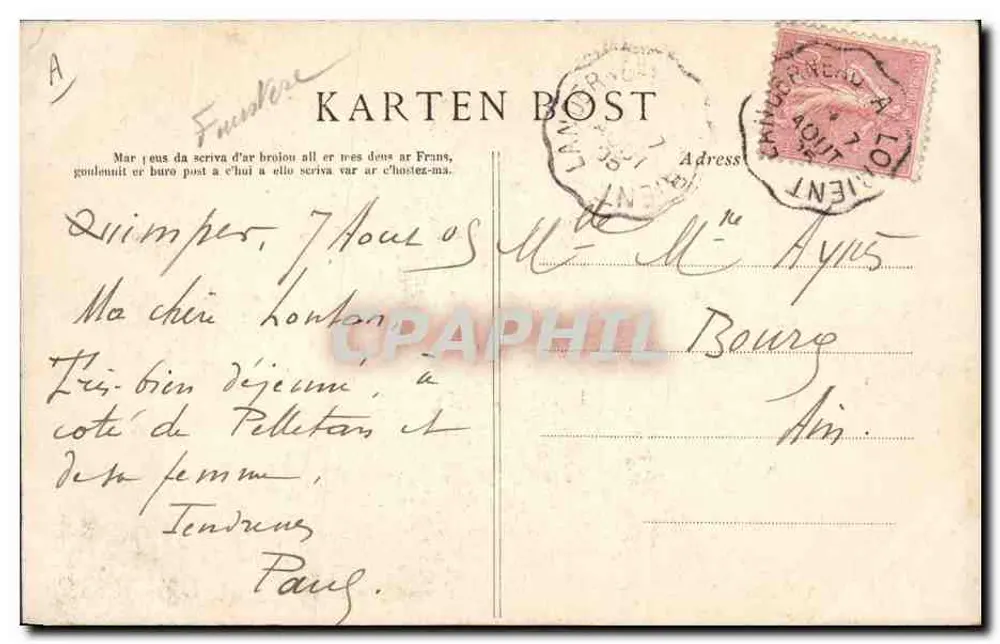 Junge Frau aus Pont-Aven, die die Messe verlässt — Sammlung Vizian, Quimper, n°1390 - Rückseite