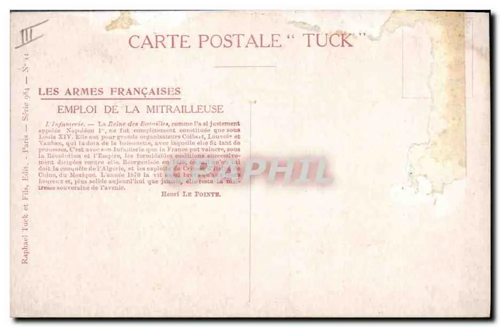 Französische Soldaten, die eine Maschinengewehr betreiben — Französische Waffen — Verleger: Raphael Tuck & Fils, Paris — Nr. 14 - Rückseite