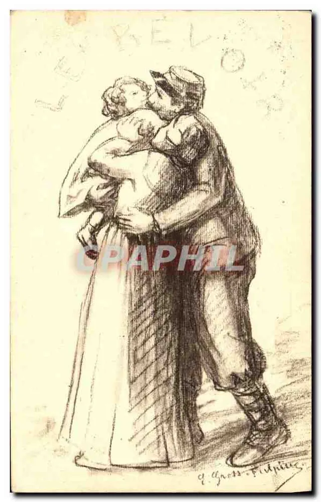 Um soldado beijando uma mulher — obra do Adeus — Edição G. Jäger, Genebra, N° 95 - Frente