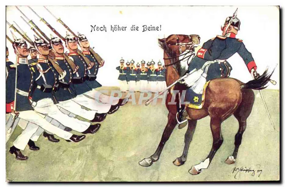 Soldados em parada — caricatura — editor B. K. W. I. 335-1 - Frente