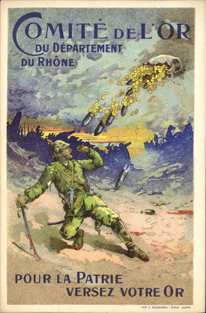 Soldat in Aktion — Goldsammlung des Rhône — Imp. E. Rousseau, Dole-Jura - Vorderseite