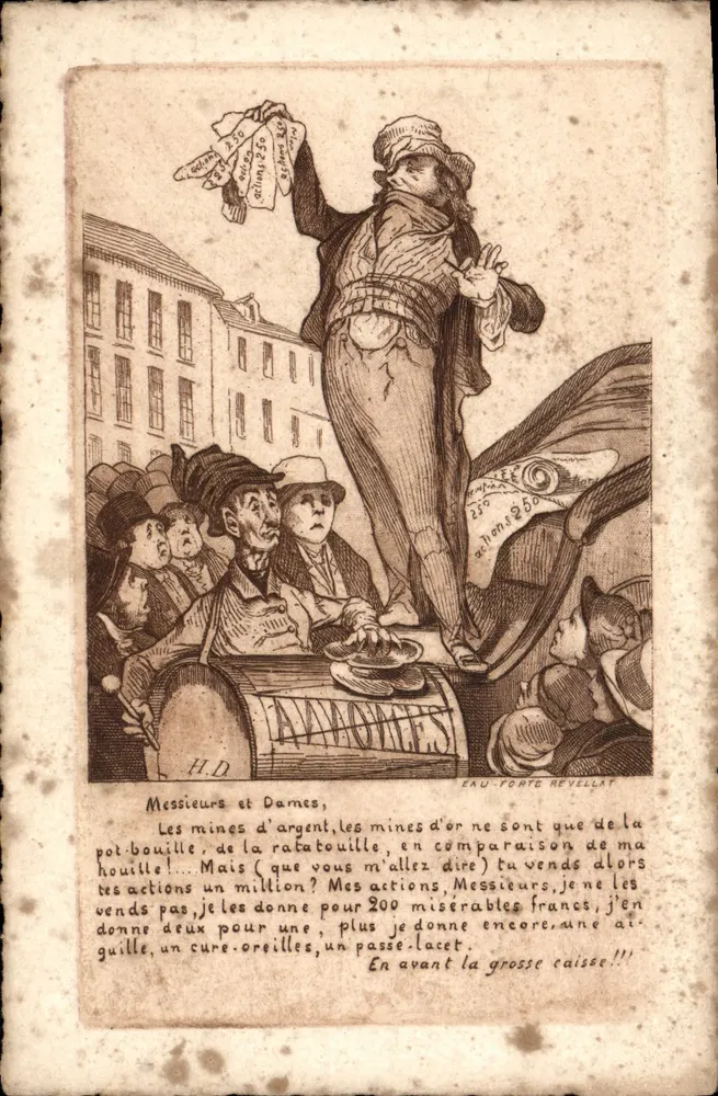 Espectáculo satírico — caricatura de especulador — GRAVURA EM ÁGUA-FORTE REVELLAT - Frente