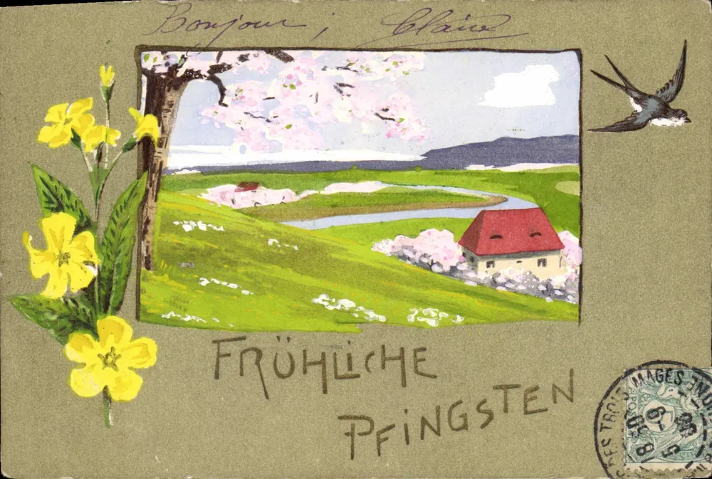 Frühlingslandschaft — Frühliche Pfingsten — D.T.U., Ser. 254, 7 - Vorderseite