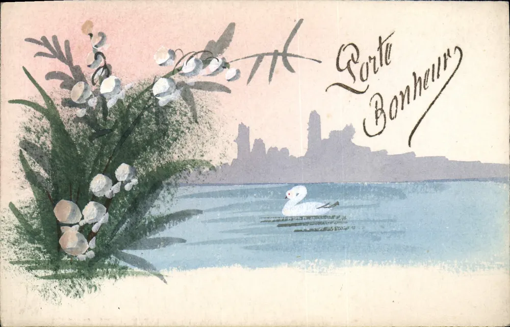 See mit Schwane — Blumendekoration — unbekannter Verlag, Nr. II - Vorderseite