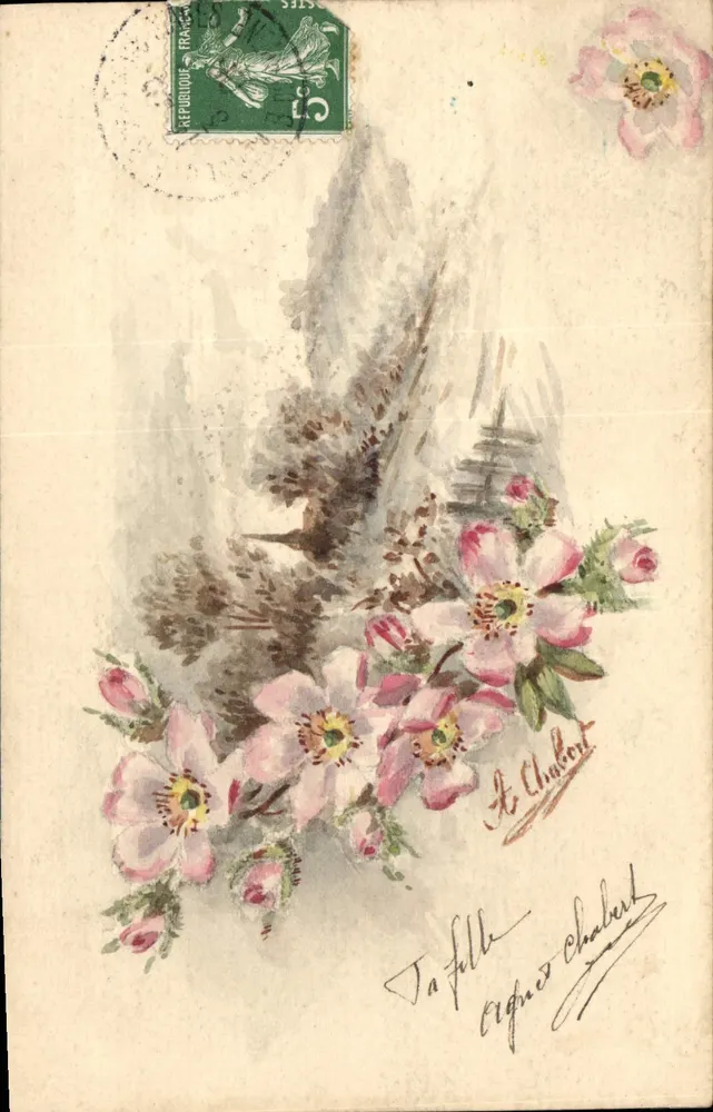 Kirschblüten — Aquarellzeichnung — A. Chalbert - Vorderseite