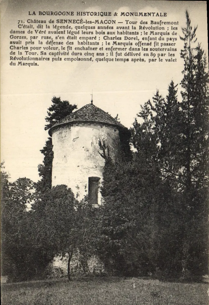 Castelo de SENNECÉ-les-MAÇON — Torre dos Baufremont — A Bourgogne Histórica & Monumental - Frente
