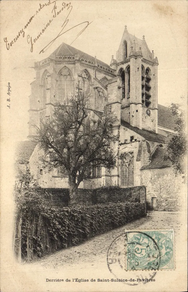 Rückseite der Kirche Saint-Sulpice-de-Favières — A. B. Arpajon — Seriennummer nicht sichtbar - Vorderseite