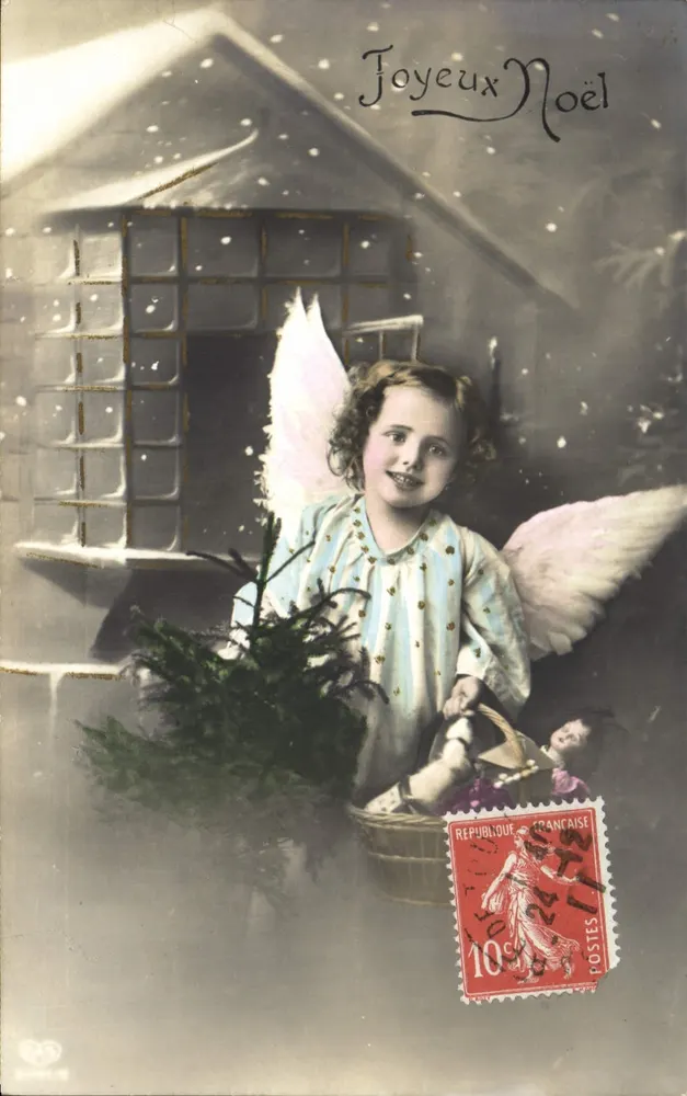 Engelkind mit Tannenbaum — Frohe Weihnachten — Unbekannter Verlag - Vorderseite