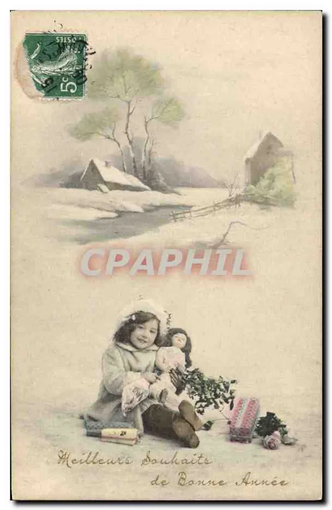 겨울 장면 속 인형을 든 어린이 — 이상적인 컬렉션 번호 43 - 앞면