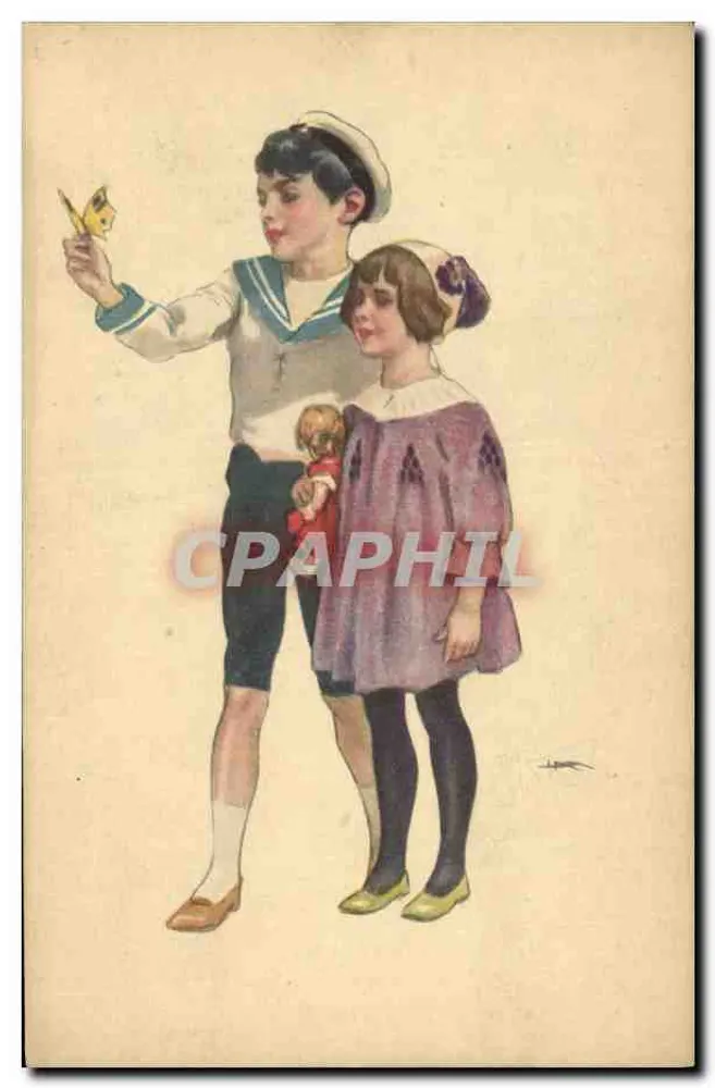 Kinder, die mit Schmetterlingen spielen — Illustration — Imprimerie Italie N° 4653 - Vorderseite