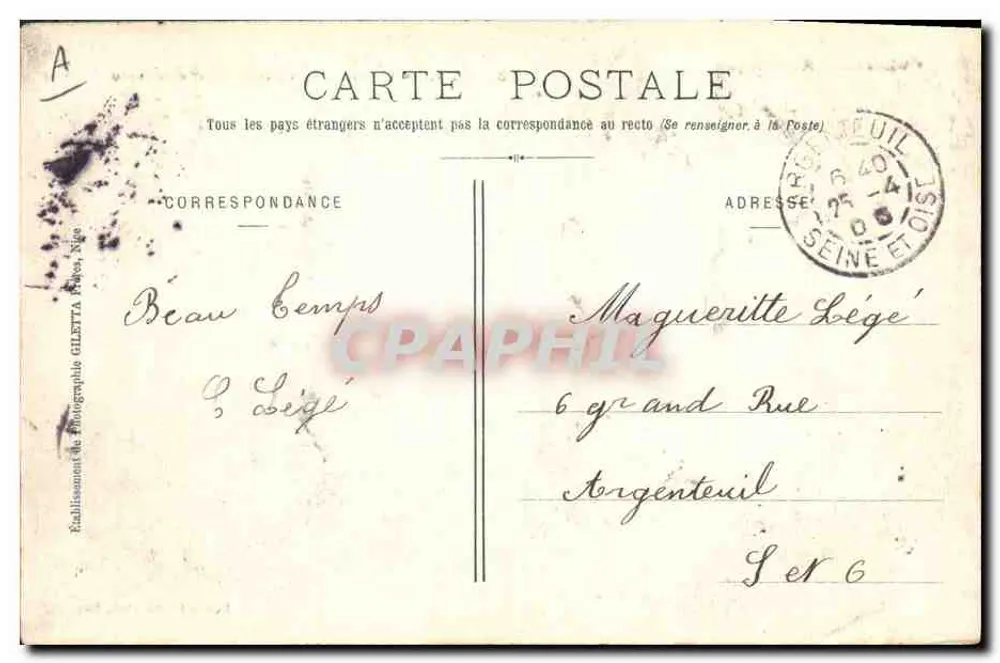 Der « Carnot », Schlachtschiff der Flotte — Künstlerische Sammlung n°3210 — Giletta-Ausgabe, Foto Nice - Rückseite