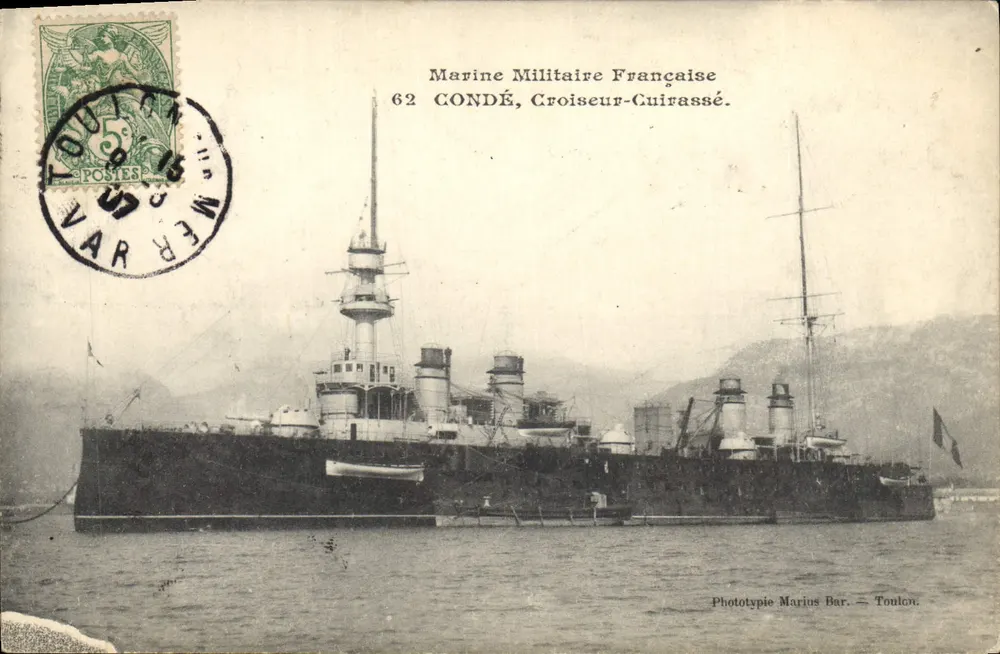 Croiseur-Cuirassé Condé — Marine Militaire Française — Phototypie Marius Bar, Toulon - Recto