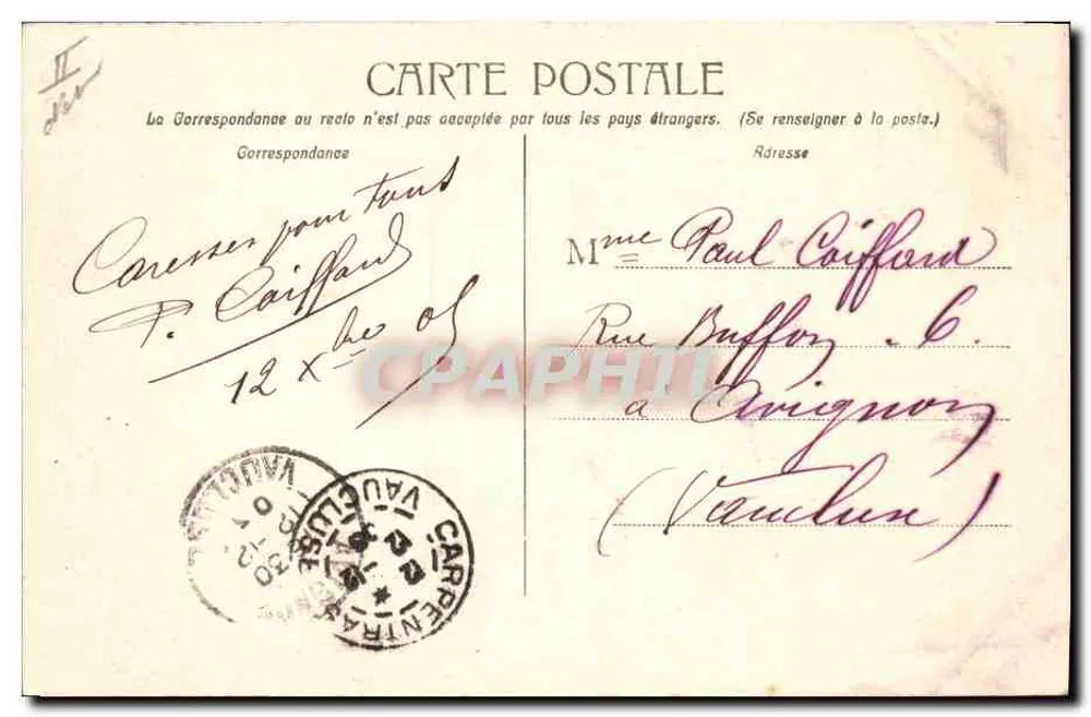 Carpentras - a Subprefeitura — Casa Universal « Novas Galerias » — editor não visível - Verso