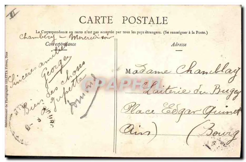Chambéry — A Prefeitura — Coleção Artística - Verso