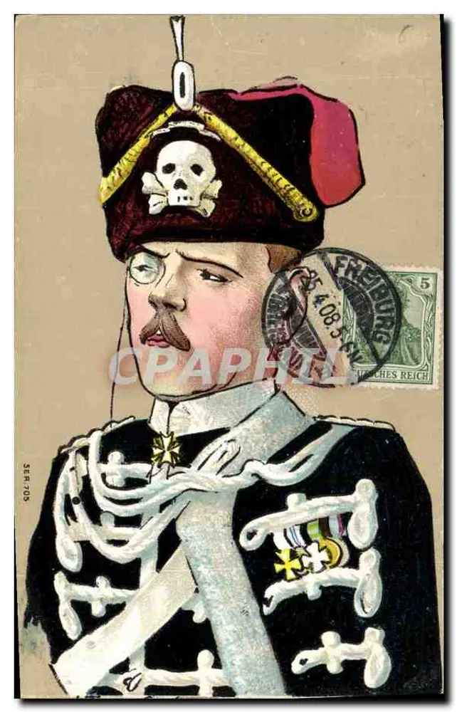 Soldat in Uniform mit Schädel und Knochen — Karikatur — SER 705 - Vorderseite