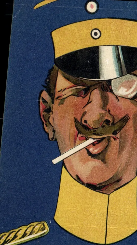 Officier allemand caricaturé — portrait en uniforme avec moustache et cigarette — éditeur 'CPAPHIL' (verso) n°265 - Frente