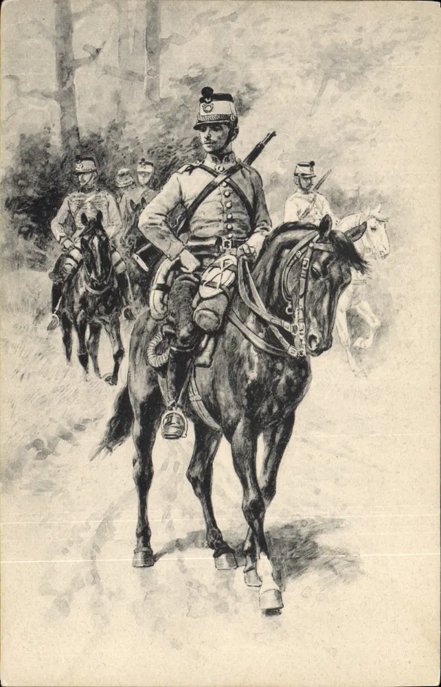 Patrulha de cavalaria na floresta — Exército Imperial Alemão — ilustração - Frente