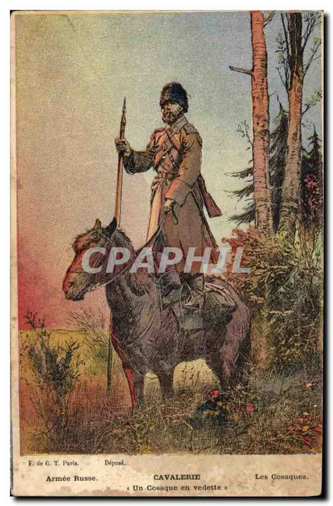 Ein Kosak im Vordergrund — Russisches Heer — Verlag G. T. Paris, Einlieferung. - Vorderseite