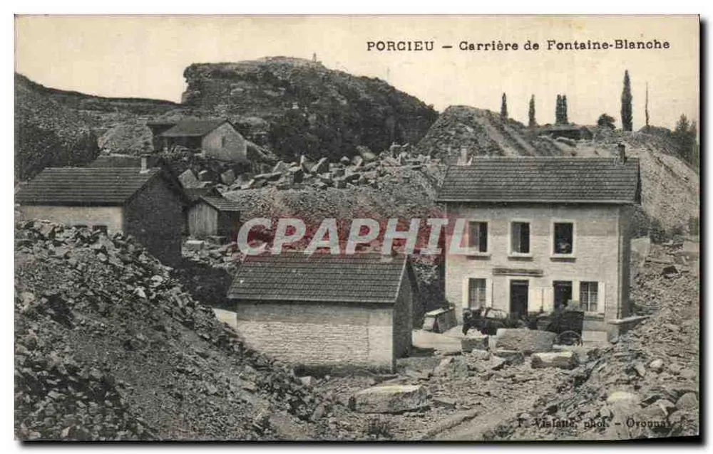 PORCIEU — Steinbruch Fontaine-Blanche — T. Vislaude, phot. - Oyonnax - Vorderseite