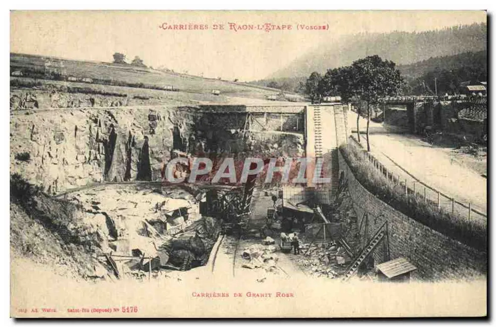 Carrières de Raon-l'Étape (Vosges) — Carrières de Granit Rose — editor A. Wattez, Saint-Brie (Depositado) N° 5476 - Frente
