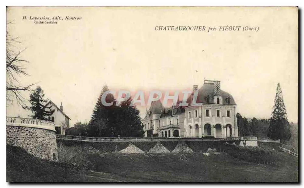 Castelo Rocher perto de Piégut (Oeste) — vista do castelo e de seu parque — H. Lapeyrère, editor, Nontron - Frente