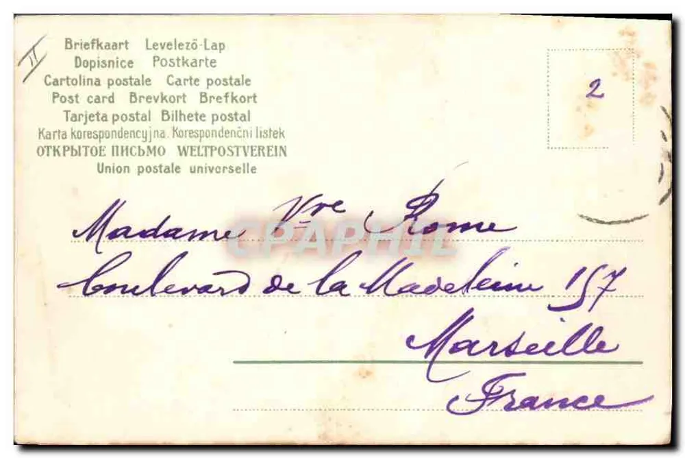Engel mit Weihnachtsbaum — schneegestraßter Dorf mit Kirche — Verlag Union postale universelle, n°2 - Rückseite