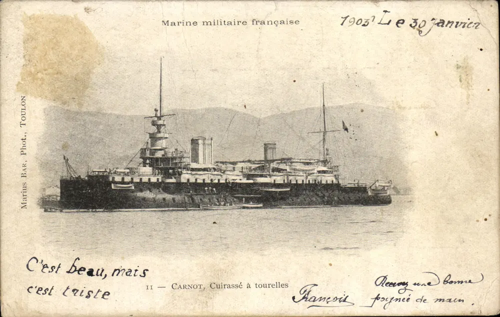 Cuirassé Carnot — Marine militaire française — éditeur Marius Bar, Toulon, n° II - Vorderseite