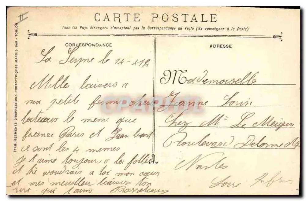 Schlachtschiff Courbet — Französische Marine — Verlag: Bar-Toulon Phototypische Druckerei, Nr. 537 - Rückseite