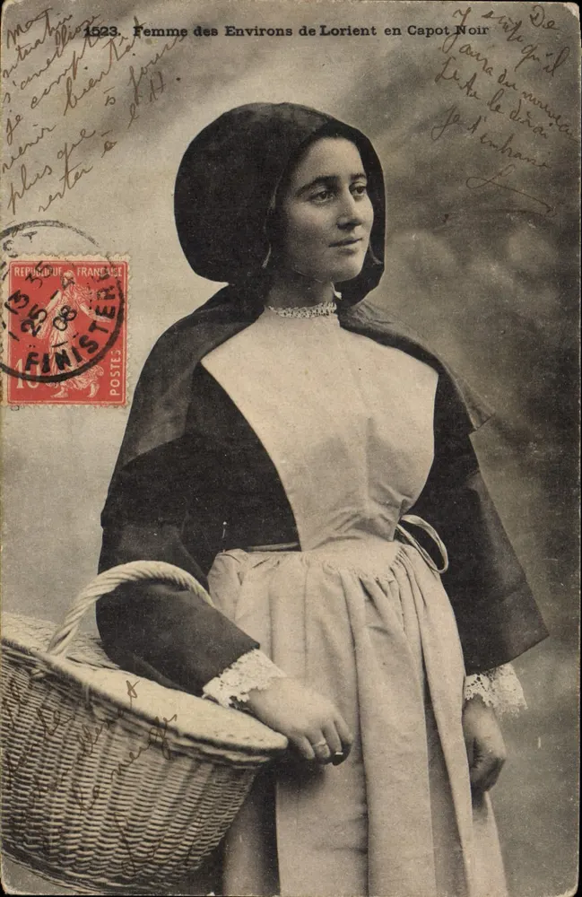 Frau aus den Umgebungen von Lorient in einem schwarzen Cape — unbekannte Ausgabe — n° 1523 - Vorderseite