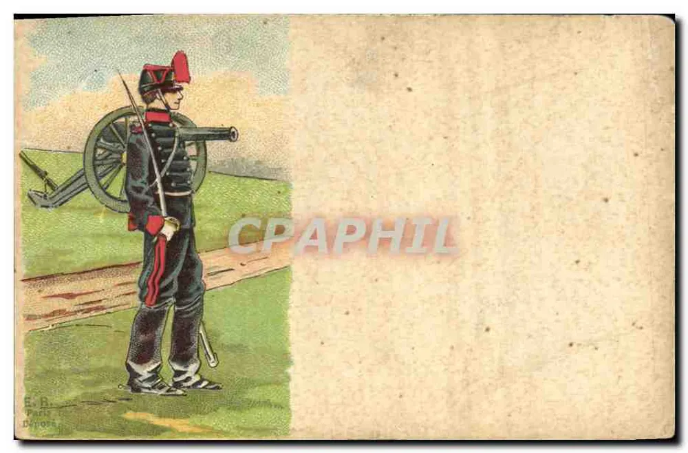 Soldat en uniforme — canon à roues — éditeur E. B. Paris Déposé - Voorkant