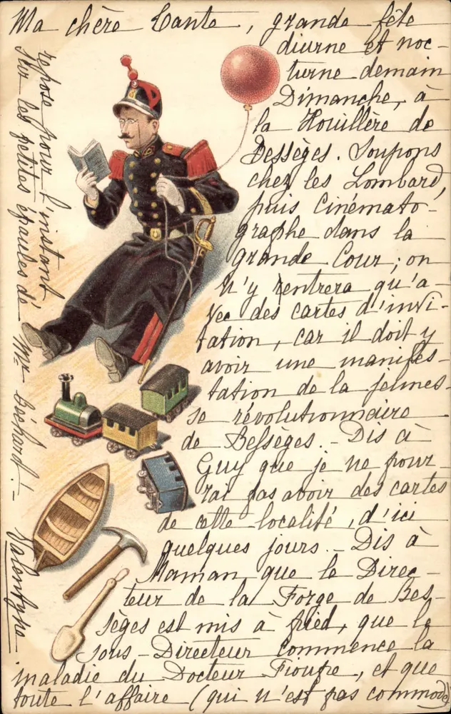 Soldado em uniforme — ilustração com brinquedos — editor: M. Buehand, Castillon-de-Gagnières - Frente