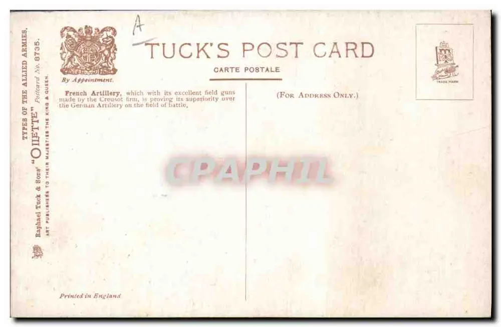 Artiglieria francese — Tuck's Post Card No. 8736 — Raphael Tuck & Sons - Verso