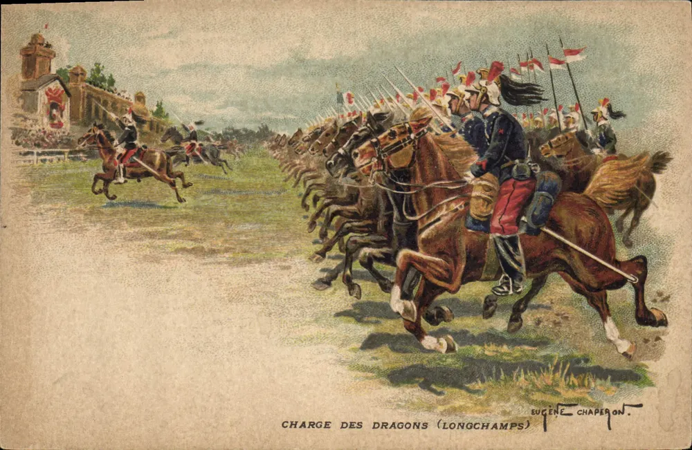 Carga dos Dragões (Longchamps) — Eugène Chaperon - Frente