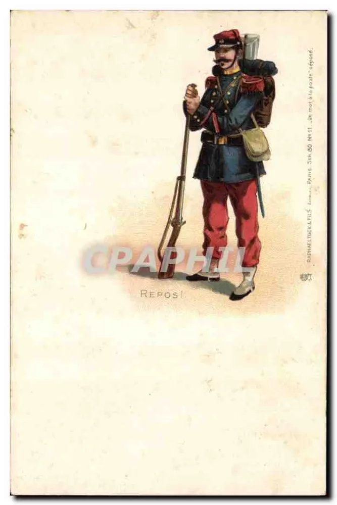 Żołnierz w odpoczynku — 3 Régiment Piechoty — Wydawca Raphaël Tuck & Fils, nr 11 - Awers