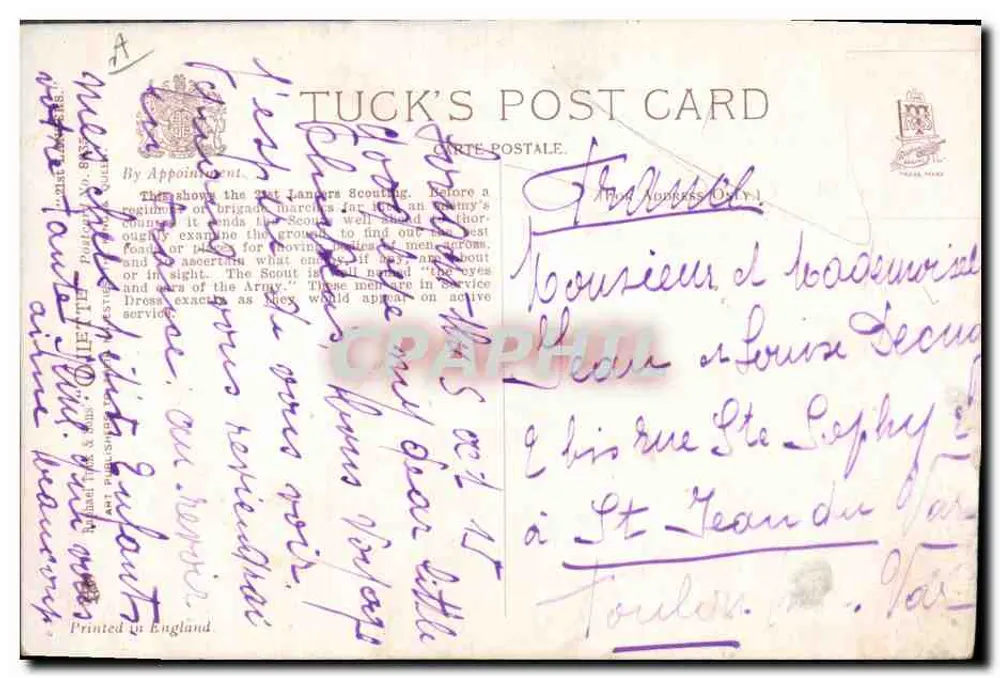 21º Lancers — Patrulha — Harry Payne - Verso