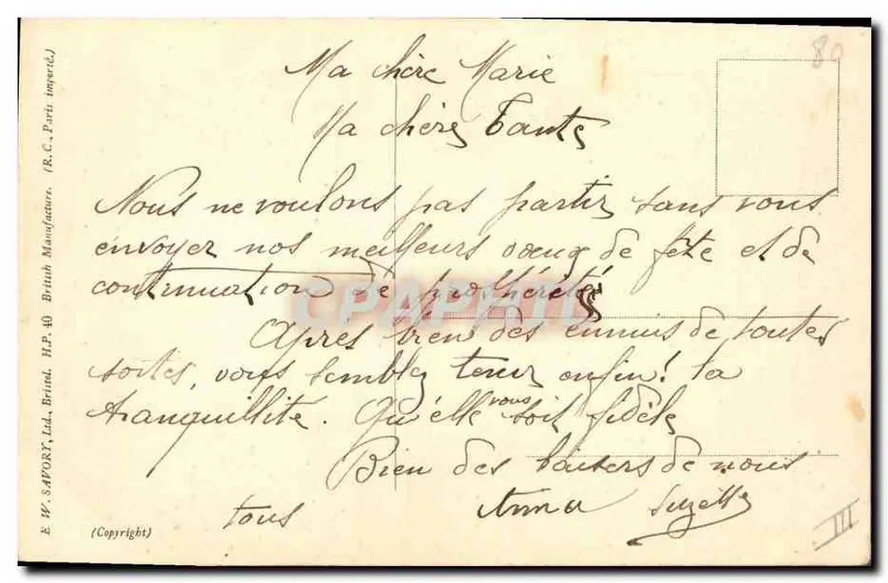 Irisblüten — Frohe Geburtstagskarte — E. W. SAFORT, Ltd. Brind. - Rückseite