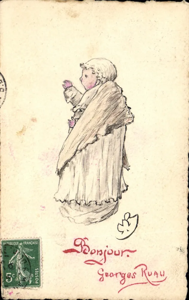 Frau in Mantel — Zeichnung in Tinte und Aquarell — Georges Ruau - Vorderseite