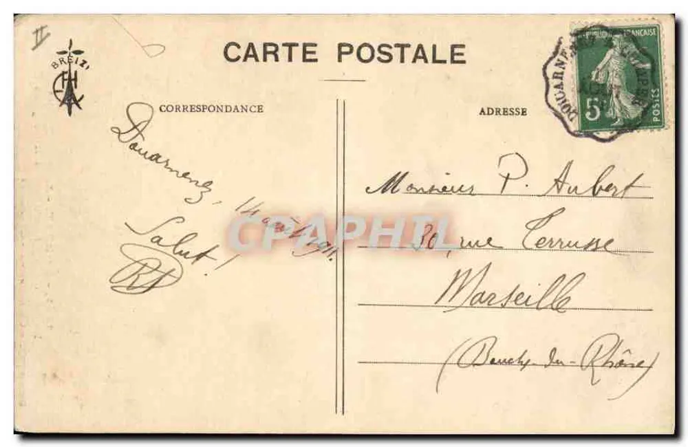 Anse de Dinant - Eingang zur Kammer der Korriganes — Morgat, Bretagne — Col. E. Hamonic, n° 3444 - Rückseite