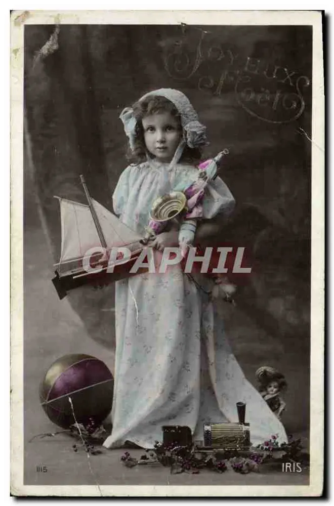 Fille jouant avec un bateau à voile et un instrument — éditeur IRIS, n° 1115 - Vorderseite