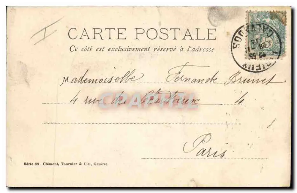 Deux enfants jouant près d'un berceau — scène de studio — éditeur Clément, Tournier & Cie, Genève, série 33 - Rückseite