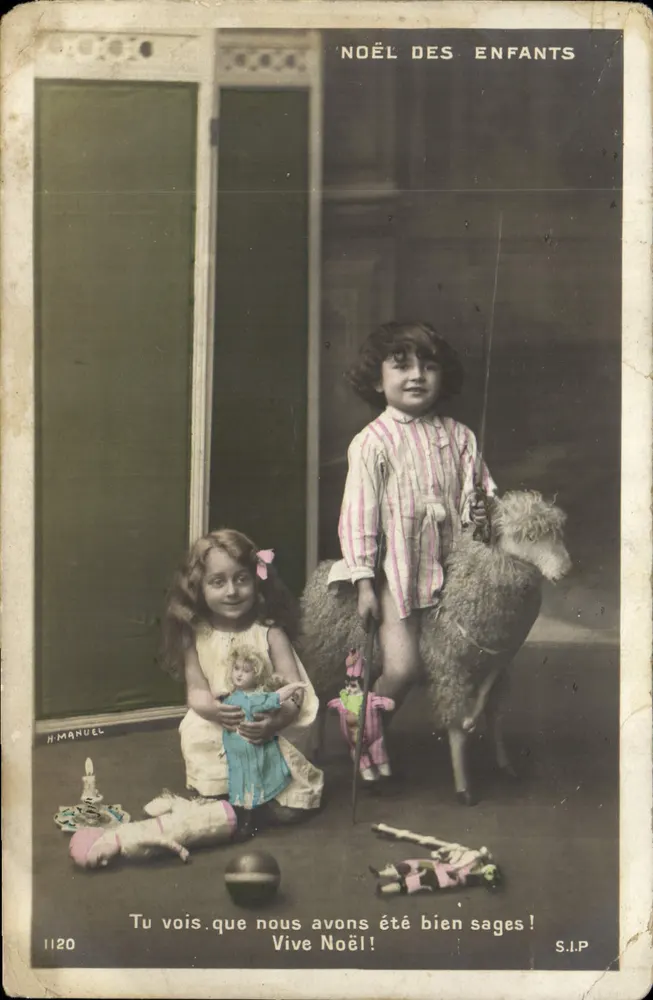 Weihnachten der Kinder — Szene mit zwei Kindern und Spielzeugen — Verlag H. MANUEL, n° 1120 - Vorderseite