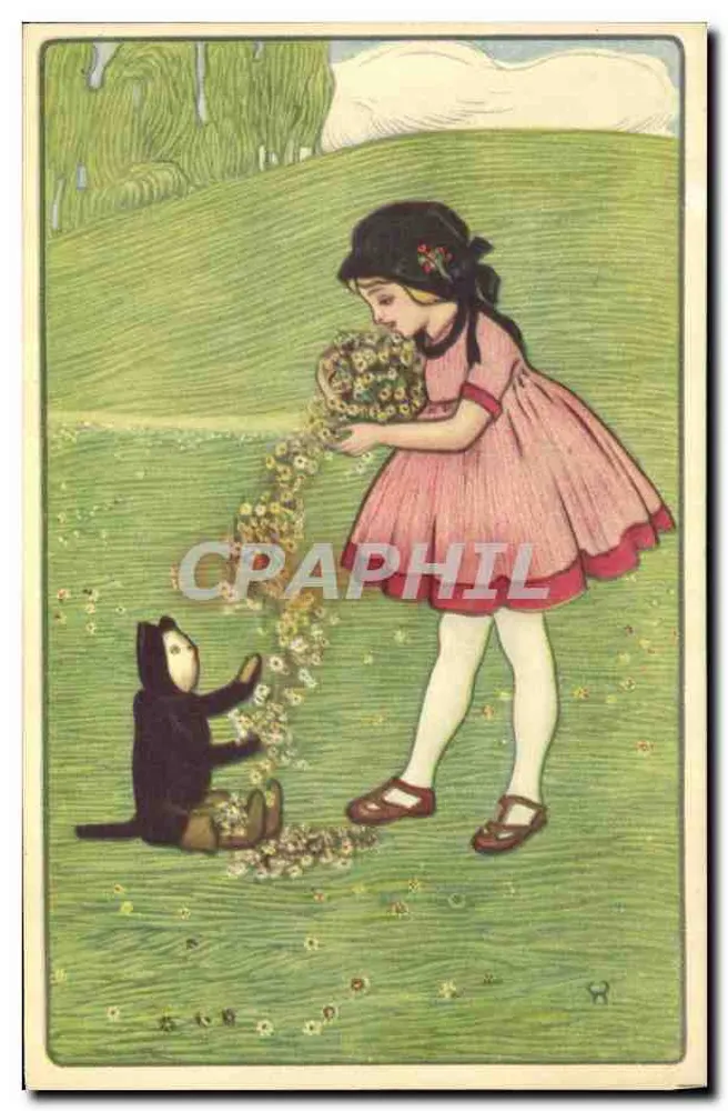 Mädchen und schwarzer Kater im Feld — italienische Ausgabe — Serie 113 - Vorderseite