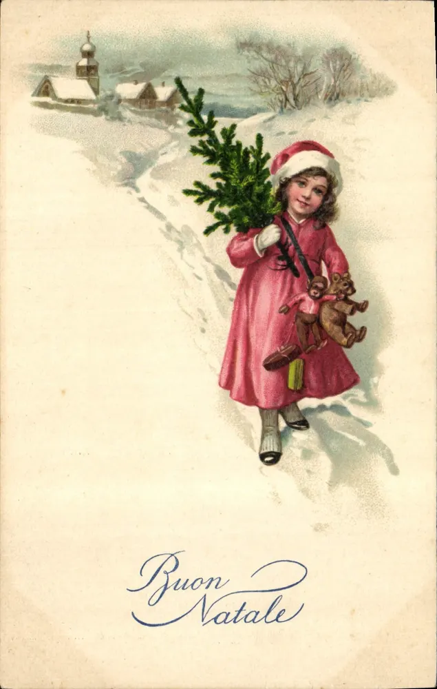 Kind mit Weihnachtsbaum — Winterlandschaft — Jampart - Vorderseite