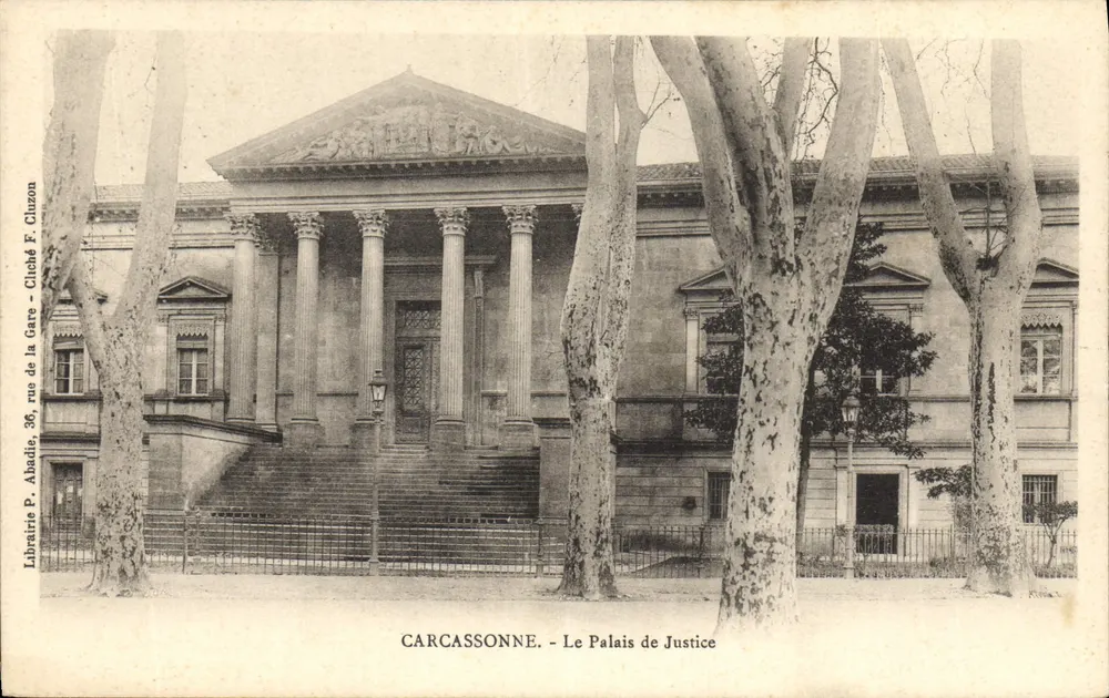 Carcassonne — O Palácio de Justiça — Livraria P. Abadie, rua da Estação, Carcassonne - Frente