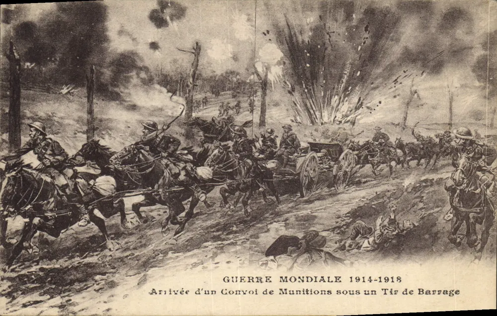 Ankunft eines Munitionskonvois unter Feuerbeschuss — Weltkrieg 1914-1918 - Vorderseite